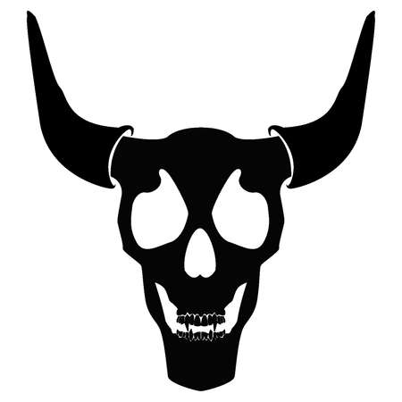 Devil skull with horns and fangs silhouetteのイラスト素材