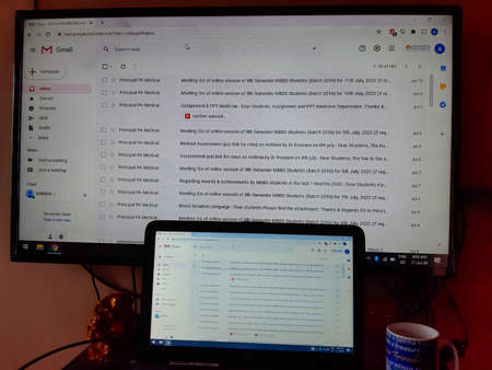 Jaipur,India-Circa 2020: Picture of a person doing office work from home. Work is being done from...