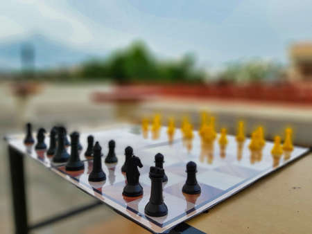 Picture of chess game. Chess is a two-player strategy board game played on a checkered board with 64 squares arranged in an 8Ã8 gridの写真素材