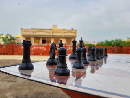 Picture of chess game. Chess is a two-player strategy board game played on a checkered board with 64 squares arranged in an 8Ã8 gridの写真素材