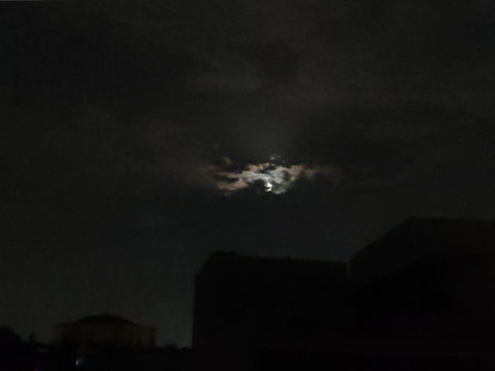 The moon in the night sky. The moon in the night sky.の写真素材