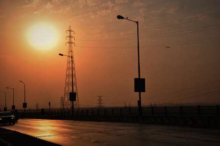 Highway sunsetの写真素材