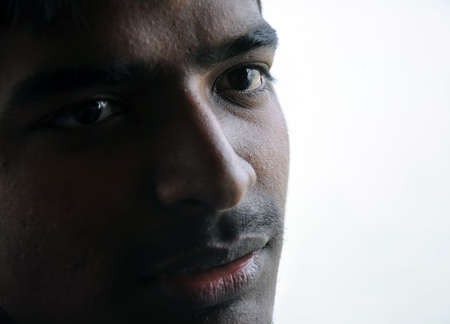 Extreme closeup of male faceの写真素材