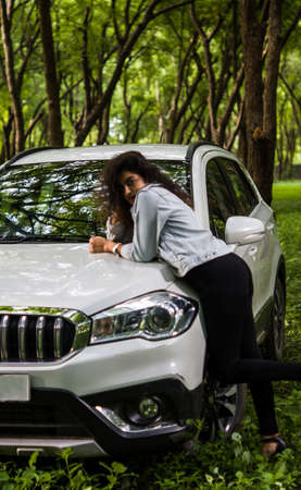 Adult hot and sexy woman with car
