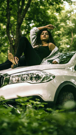 Adult hot and sexy woman with car