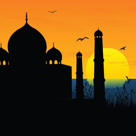 silhouette view of Taj Mahal, agra, India, sunrise,sunset の写真素材