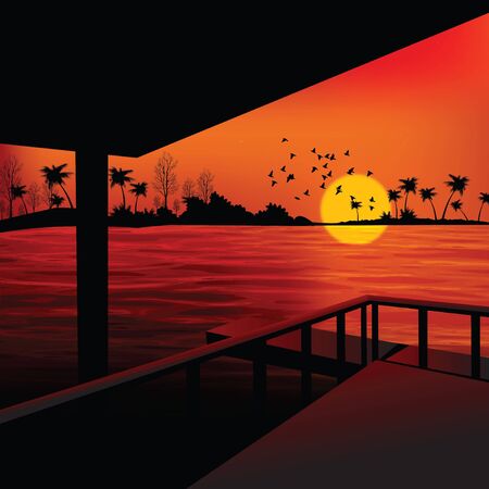landscape - sunrise view from boathouse, lake side の写真素材