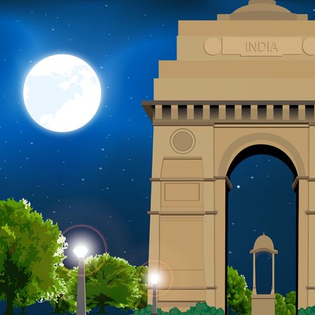 india gate, new delhi, india, moonlight, travel の写真素材