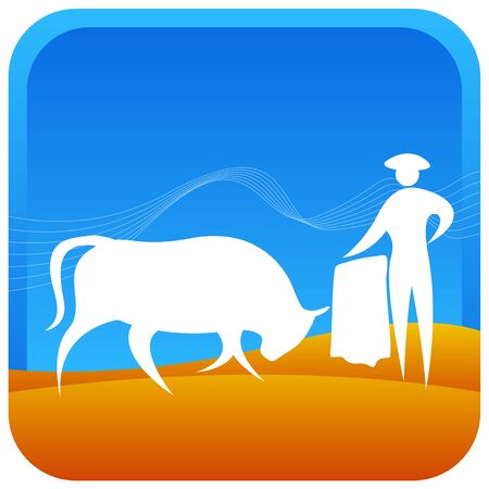 bull fighter inviting a bull to attackのイラスト素材