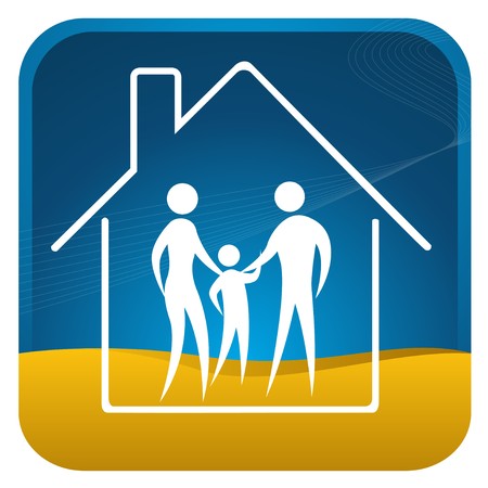 human family shown within home outlineのイラスト素材