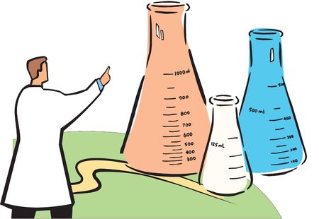 Scientist pointing forward to beaker
の写真素材