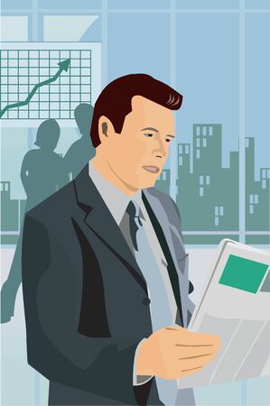 Businessman reading newspaperの写真素材