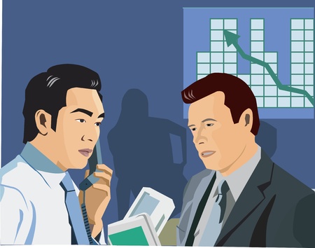 Side view of businessmen; with line graph in the  backgroundの写真素材