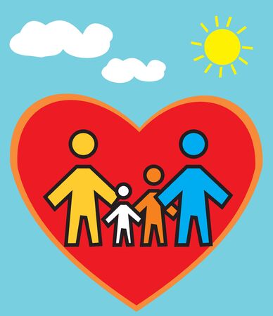 Family Standing in heart shape の写真素材