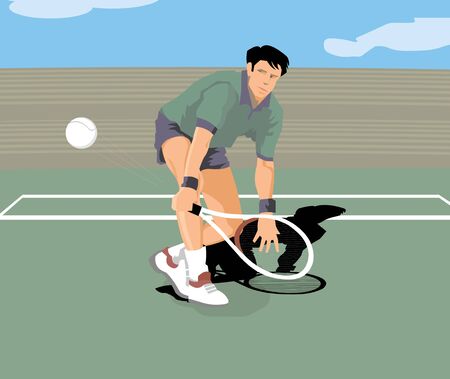 Front view of a man playing lawn tennisの写真素材