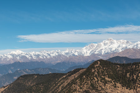 Scenic Landscape, Landscape view of Himalaya snow mountains in Chopta Valley of Uttarakhand, Indiaの写真素材