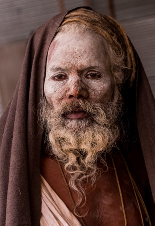 Indian Monk (Naga Sadhu baba) at Holy Ardh Kumbh Mela, Allahabad (Paryagraj), Uttar Pradesh/ India- 16th February 2019. Kumbh Mela happens after 6 year of Maha Kumbh Mela.のeditorial素材