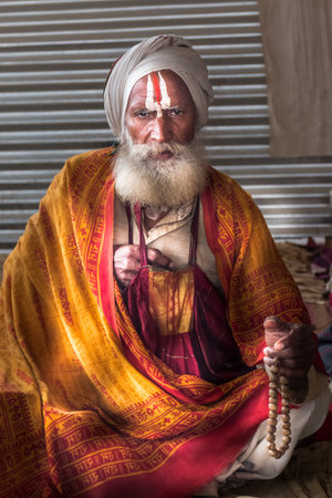 Indian Monk (Naga Sadhu baba) at Holy Ardh Kumbh Mela, Allahabad (Paryagraj), Uttar Pradesh/ India- 16th February 2019. Kumbh Mela happens after 6 year of Maha Kumbh Mela.のeditorial素材