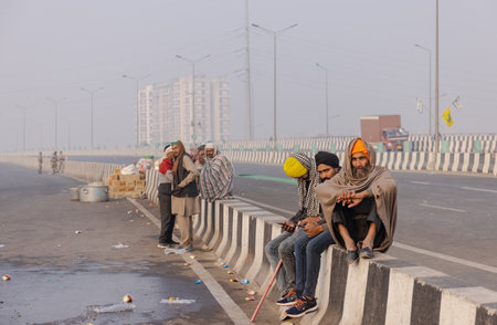 NEW DELHI, INDIA, DECEMBER 2020 : Portrait of Indian farmer from Punjab and other states participating in new farm law bill protest at Delhi-UP border. Farmers from across India protest at Delhi.のeditorial素材