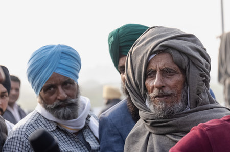 NEW DELHI, INDIA, DECEMBER 2020 : Portrait of Indian farmer from Punjab and other states...