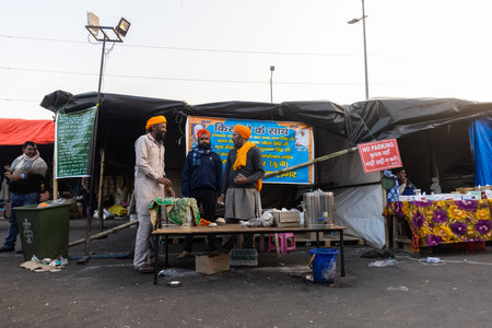 GHAZIABAD, UTTAR PRADESH, INDIA - JANUARY 2021 : Indian Sikh farmers protesting against the new farm bill laws at Ghazipur border near Delhi. Farmers across India protesting against the farm bill.のeditorial素材