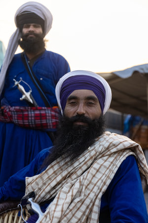 GHAZIABAD, UTTAR PRADESH, INDIA - JANUARY 2021 : Indian Sikh farmers protesting against the new farm bill laws at Ghazipur border near Delhi. Farmers across India protesting against the farm bill.のeditorial素材