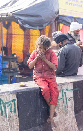 New Delhi, India, December 2020 : Portrait of Sikh farmer from Punjab and other states participating in new farm law bill protest at Delhi-UP border. Farmers from across India protest at Delhi border.のeditorial素材