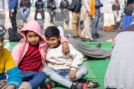 New Delhi, India, December 2020 : Portrait of Sikh farmer from Punjab and other states participating in new farm law bill protest at Delhi-UP border. Farmers from across India protest at Delhi border.のeditorial素材