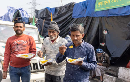New Delhi, India, December 2020 : Portrait of Sikh farmer from Punjab and other states participating in new farm law bill protest at Delhi-UP border. Farmers from across India protest at Delhi border.のeditorial素材