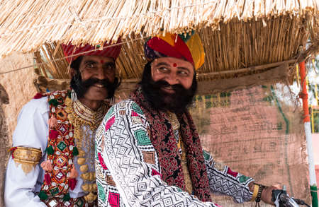 Bikaner, Rajasthan, India - January 2019 : Portrait of Rajput male  from bikaner city with big...