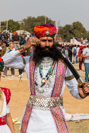 Bikaner, Rajasthan, India - January 2019 : Portrait of Rajput male  from bikaner city with big...