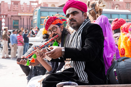 Bikaner, Rajasthan, India - January 2019 : Portrait of artists from rajasthan participating in Bikaner camel festival.のeditorial素材