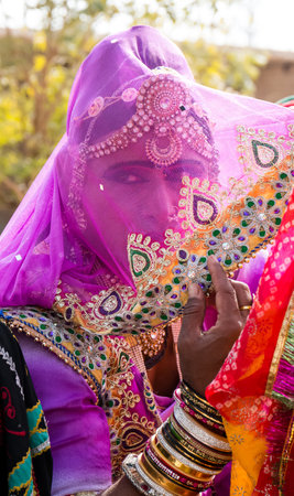 Bikaner, Rajasthan, India - January 2019 : Portrait of artists from rajasthan participating in Bikaner camel festival.のeditorial素材