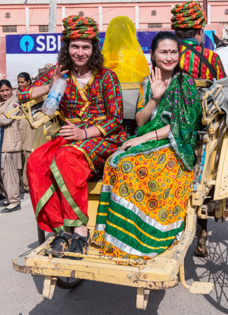 Bikaner, Rajasthan, India - January 2019 : Portrait of artists from rajasthan participating in Bikaner camel festival.のeditorial素材