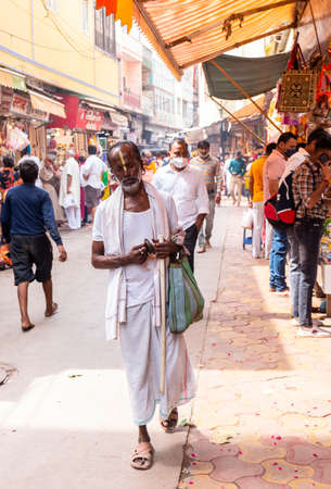 VRINDAVAN, UTTAR PRADESH, INDIA - AUGUST 2021: Krishna Janmashtami, Portrait of Indian  people in Vrindavan city to worship lord krishna.のeditorial素材