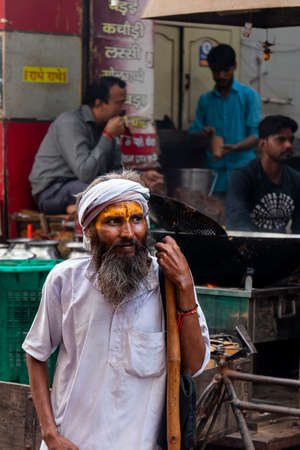 VRINDAVAN, UTTAR PRADESH, INDIA - AUGUST 2021: Krishna Janmashtami, Portrait of Indian people in vrindavan to get worship of lord krishna.のeditorial素材