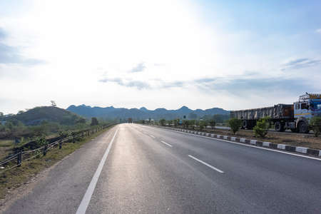 Jaipur, Rajasthan, India - July 2021: Indian National Highway, Landscape of Indian roads on Delhi...