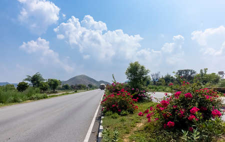 Jaipur, Rajasthan, India - July 2021: Indian National Highway, Landscape of Indian roads on Delhi...