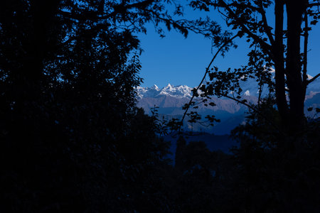 Himalaya landscape, Panoramic view of himalayan mountain covered with snow. Himalaya mountain landscape in winter in kedarnath valley.の写真素材