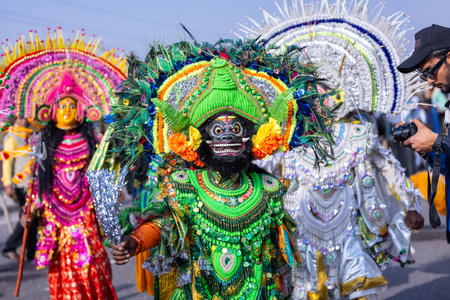 Bikaner, Rajasthan, India - Jan 2023: Chhau dance, also spelled as Chau or Chhaau, is a semi classical Indian dance with martial, tribal and folk traditions, with origins in east.のeditorial素材