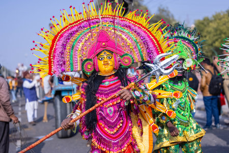 Bikaner, Rajasthan, India - Jan 2023: Chhau dance, also spelled as Chau or Chhaau, is a semi classical Indian dance with martial, tribal and folk traditions, with origins in east.のeditorial素材