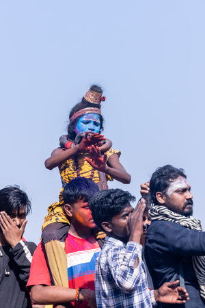 Varanasi, Uttar Pradesh, India - March 2023: Masan Holi, Portrait of an male artist with ash on face...