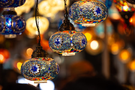 Turkey. Market With Many Traditional Colorful Handmade Turkish Lamps And Lanterns. Lanterns Hanging In Shop For Sale. Popular Souvenirs From Turkey.の写真素材
