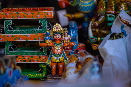 Souvenirs for sale at the flea market in Indiaの写真素材