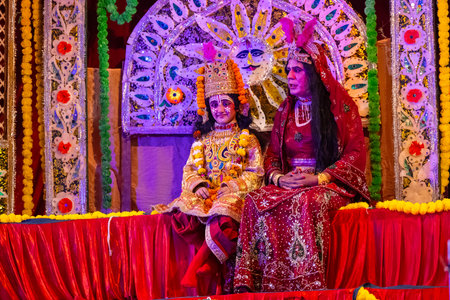 Ghaziabad, Uttar Pradesh, India - September 27 2022 : Artist playing character of ramayana in...