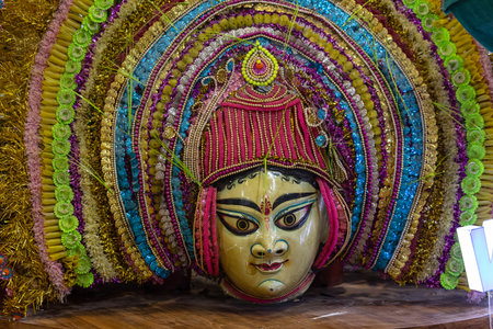 Traditional Balinese mask on display at a market in Ubud, Bali, Indonesia
