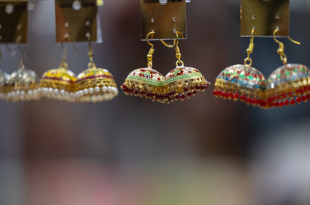 Colorful ornaments for sale at a market in Thailandの写真素材
