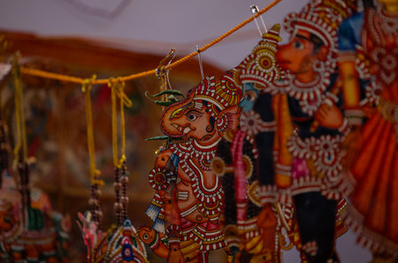 Indian handicrafts for sale at a local market in India.の写真素材