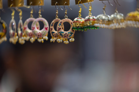 Beads on sale at a souvenir shop in India.の写真素材