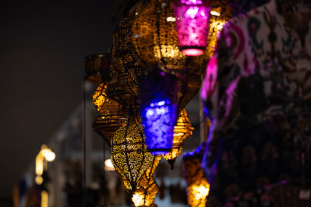 Colorful paper lanterns at night market in Istanbul, Turkey.